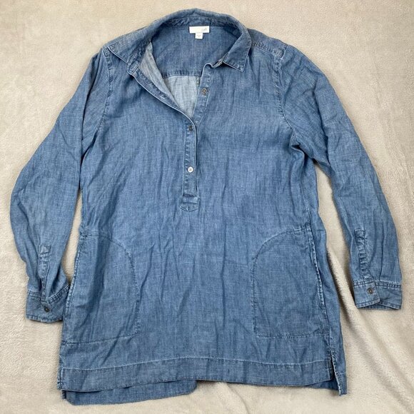 J. Jill Womens Blouse Medium Chambray Tunic Button Front Top Long Sleeve Casual - Picture 7 of 8